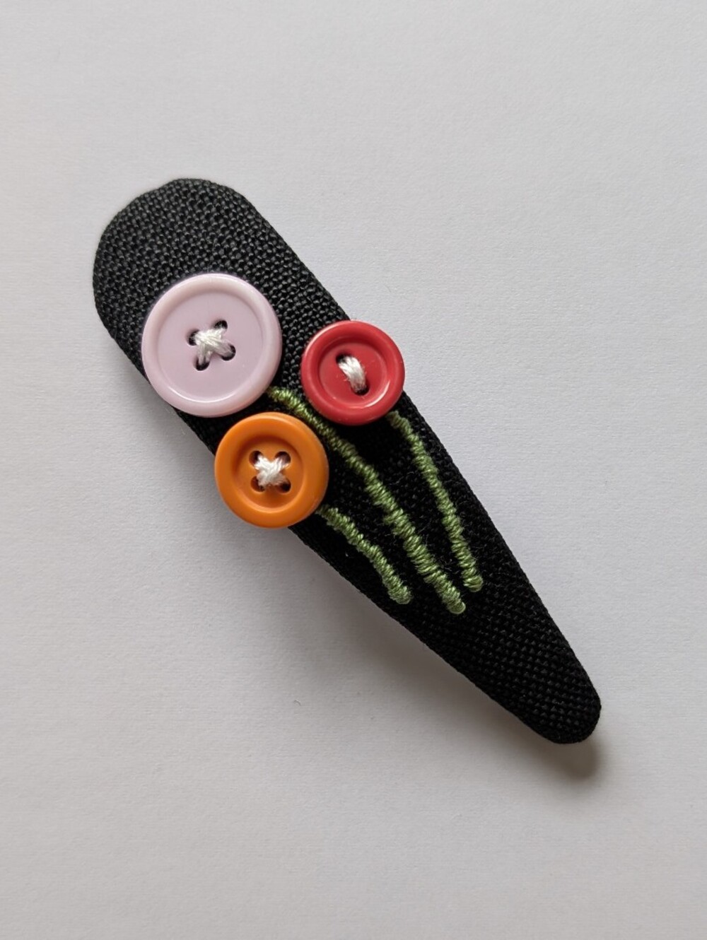 New Black Button Bouquet Hand Embroidered Linen Cotton Large Handmade Hair Clip